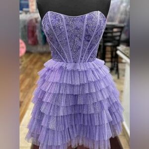 ALYCE Paris Purple Ruffle Corset Short Prom Dress